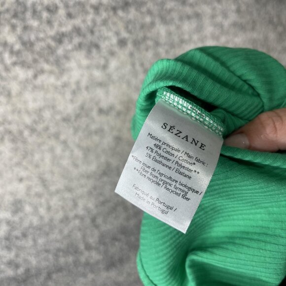 Sézane Bodysuit Womens Small Green Ribbed Short Sleeve Square Neck Stretchy Top - Picture 6 of 6